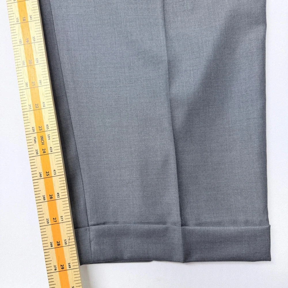 Botany 500 Mens Gray 100% Wool Pleated Cuffed Dress Pants Trousers 46 Regular